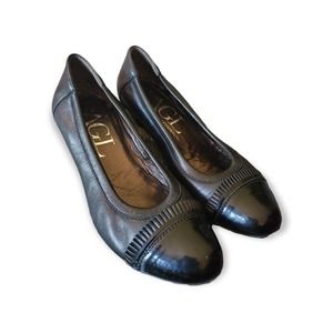 AGL Attilio Giusti Leombruni Black Leather Ballet Flats Cap Toe Shoes 39 US 9